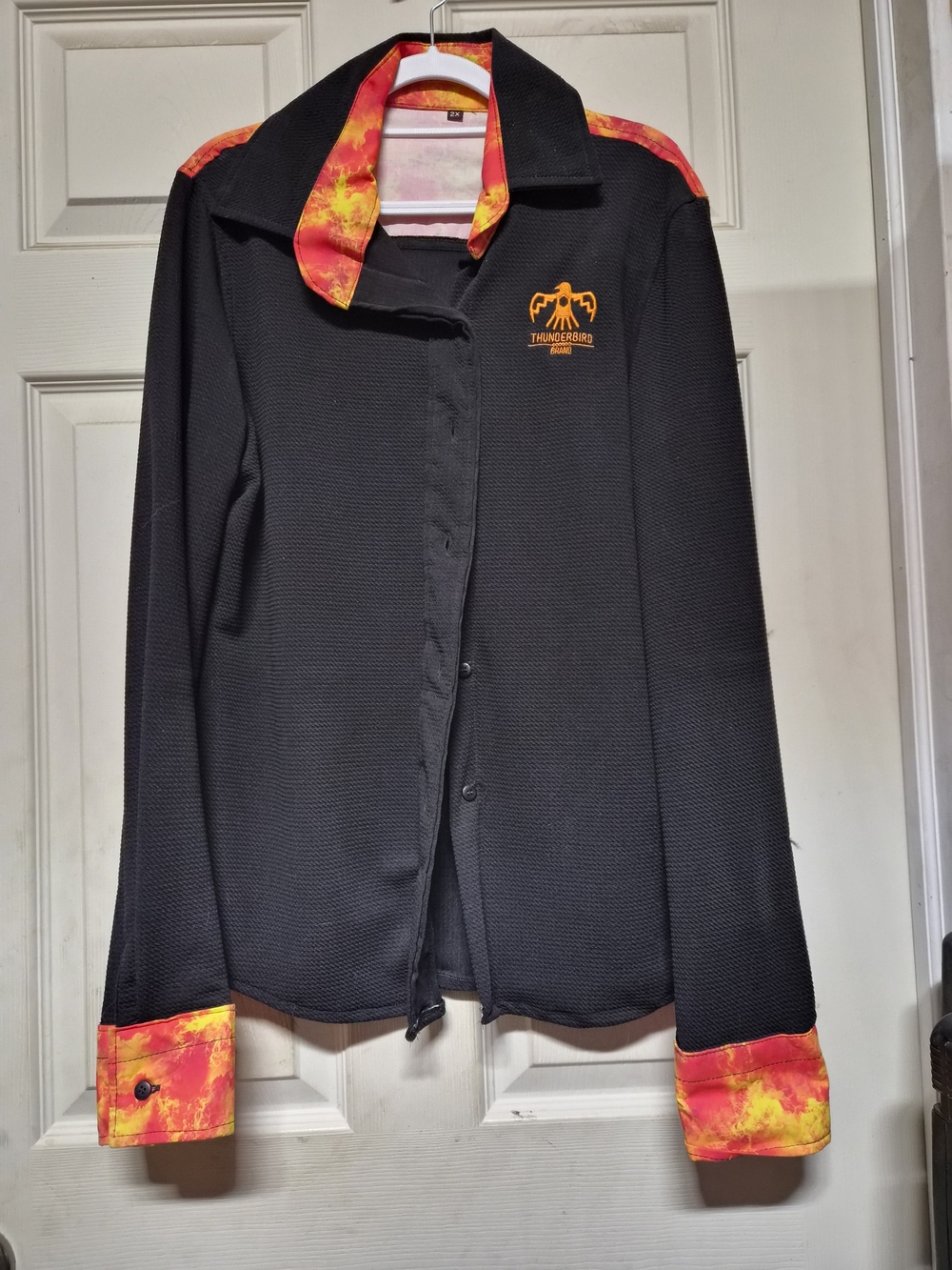 Thunderbird Brand, Black Button-Down Shirt with Red-Orange Trim, XXL